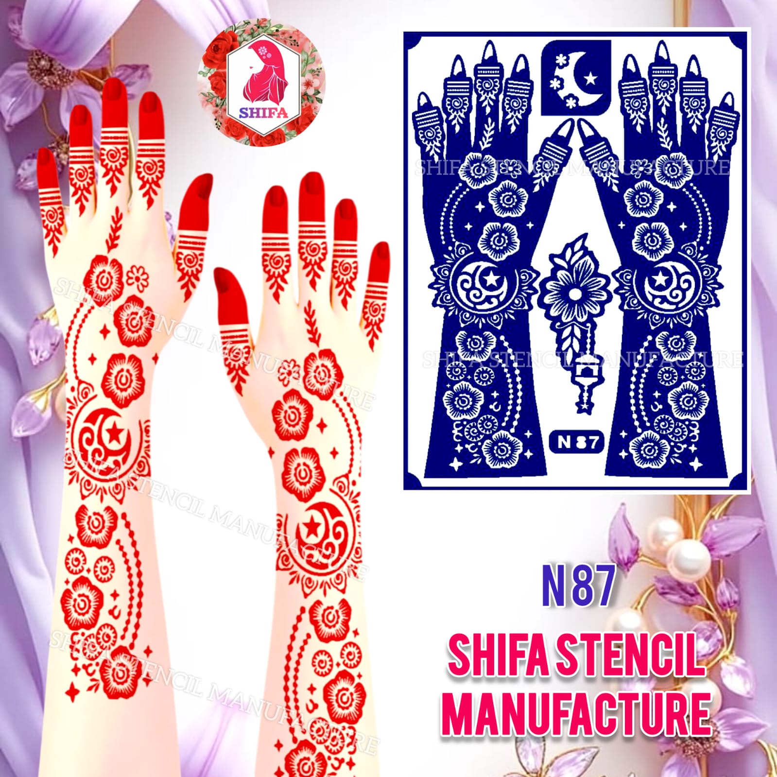 N 87 Celestial Harmony Design Sticker Overview Henna Stencil - Shifa Stencil